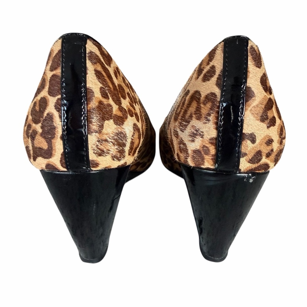 Cole Haan Leopard Print Calf Hair Black Patent Wedge Heels Size 8 - Picture 9 of 16